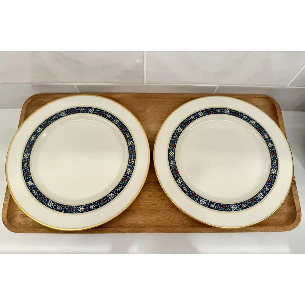 Pickard GRANDEUR Salad‎ PlatesSet of 2 Red/Yellow/Blue Tulip Cherry~Stain Glass